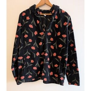 ONeill Womens Floral Fleece Hoodie Black Pink Tulip Half Zip Pullover Medium